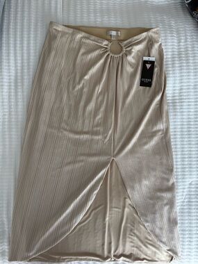 GUESS Metallic Cream High-Low Ring-Front Skirt